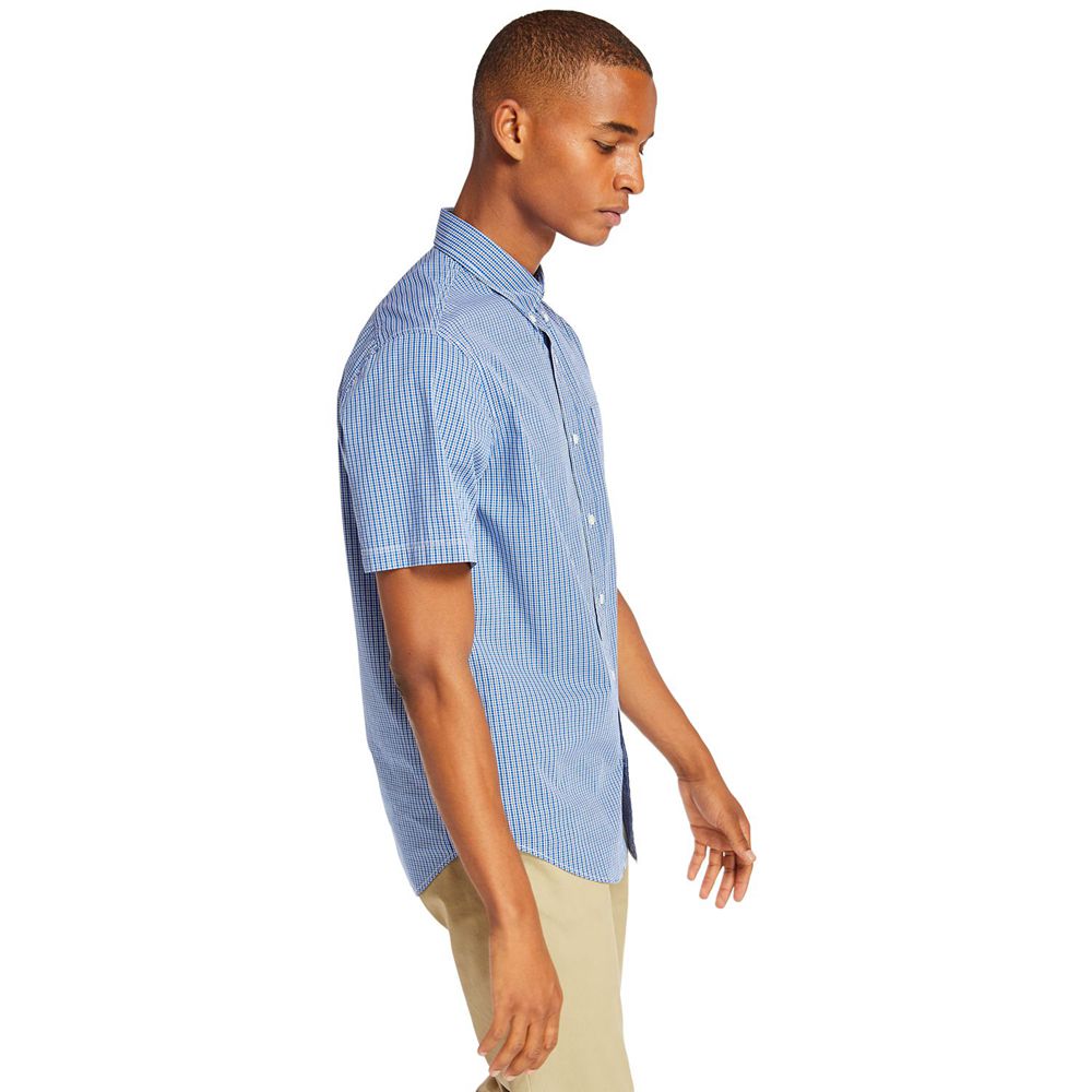Camisa Timberland Hombre Short-Sleeve Saco River Stretch Azules - Chile MWZ-102536